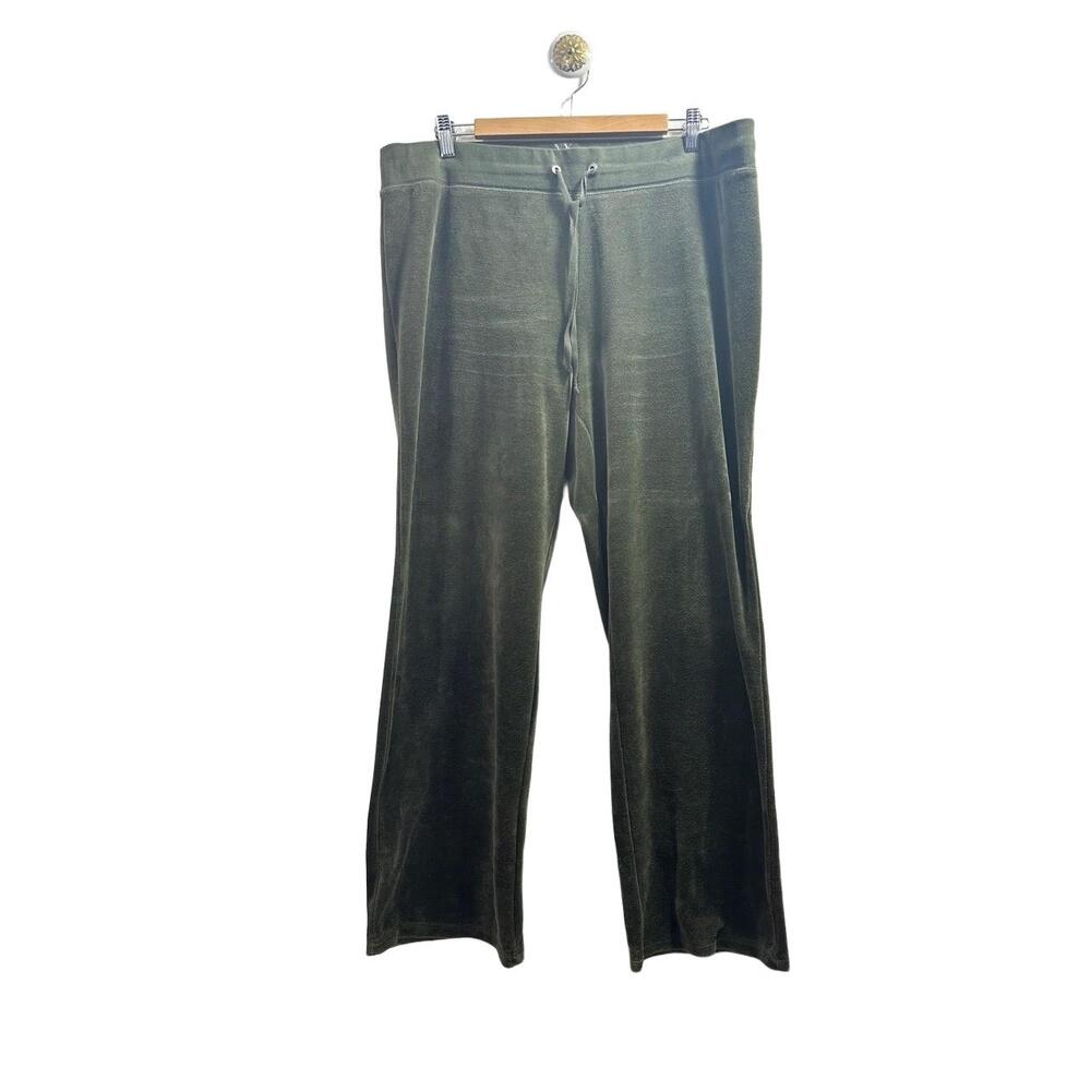 New York And Company Track Pants Womens Size XL Green Velour Velvet Drawstring - Picture 1 of 10